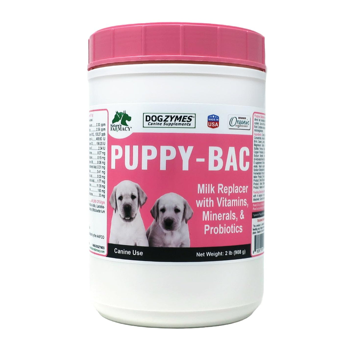 Dogzymes Puppy-Bac, flacon remplacement lait, nourrissant pour chiots en croissance.