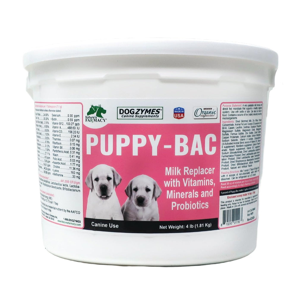 Dogzymes Puppy-Bac remplaçant lait bébé, soutien pour chiots sans mère.