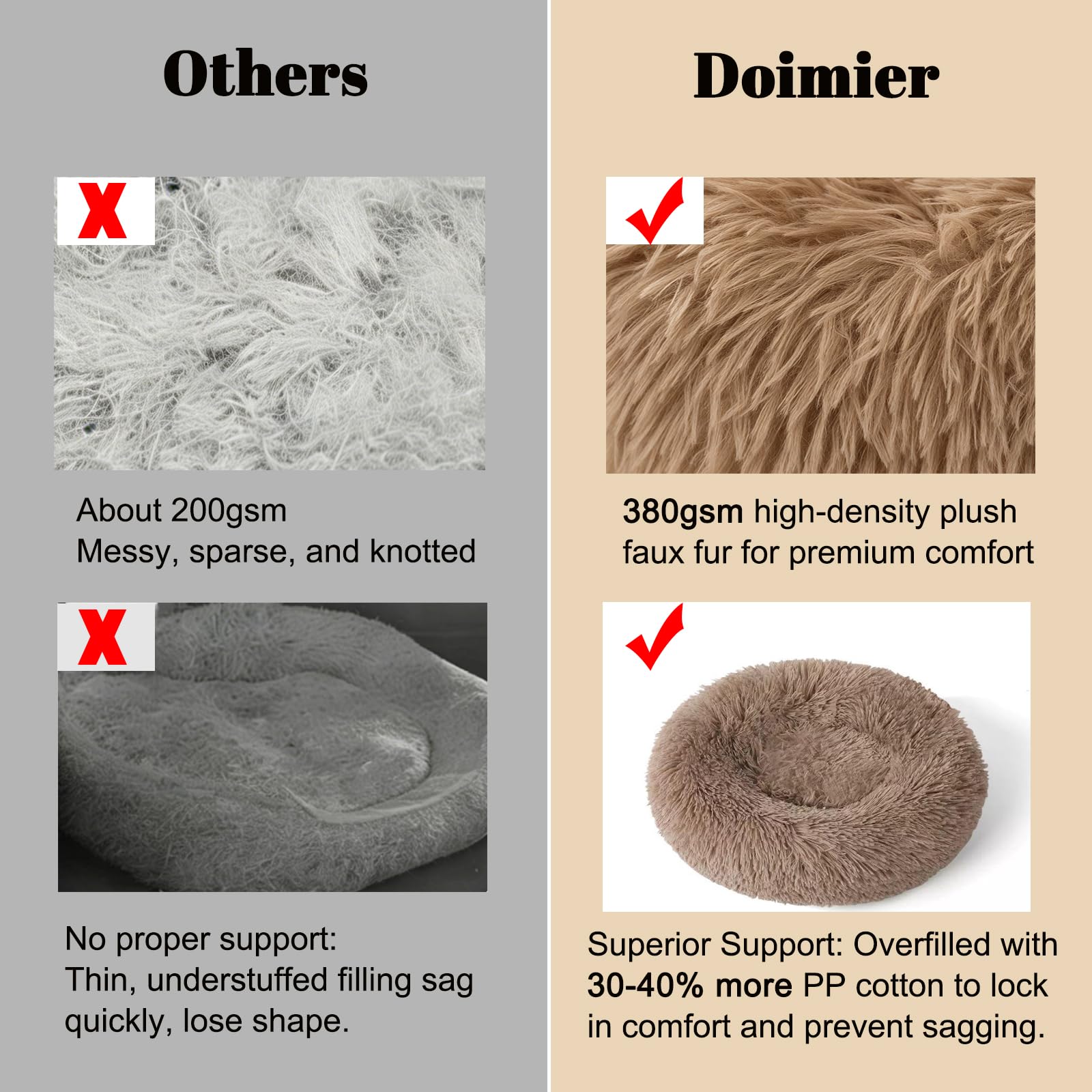 Doimier Donut rembourrage eco camel: douceur durable qui soutient les articulations.