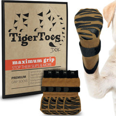 Chaussettes DOK TigerToes anti-glisse sur patte de chien, traction améliorée.