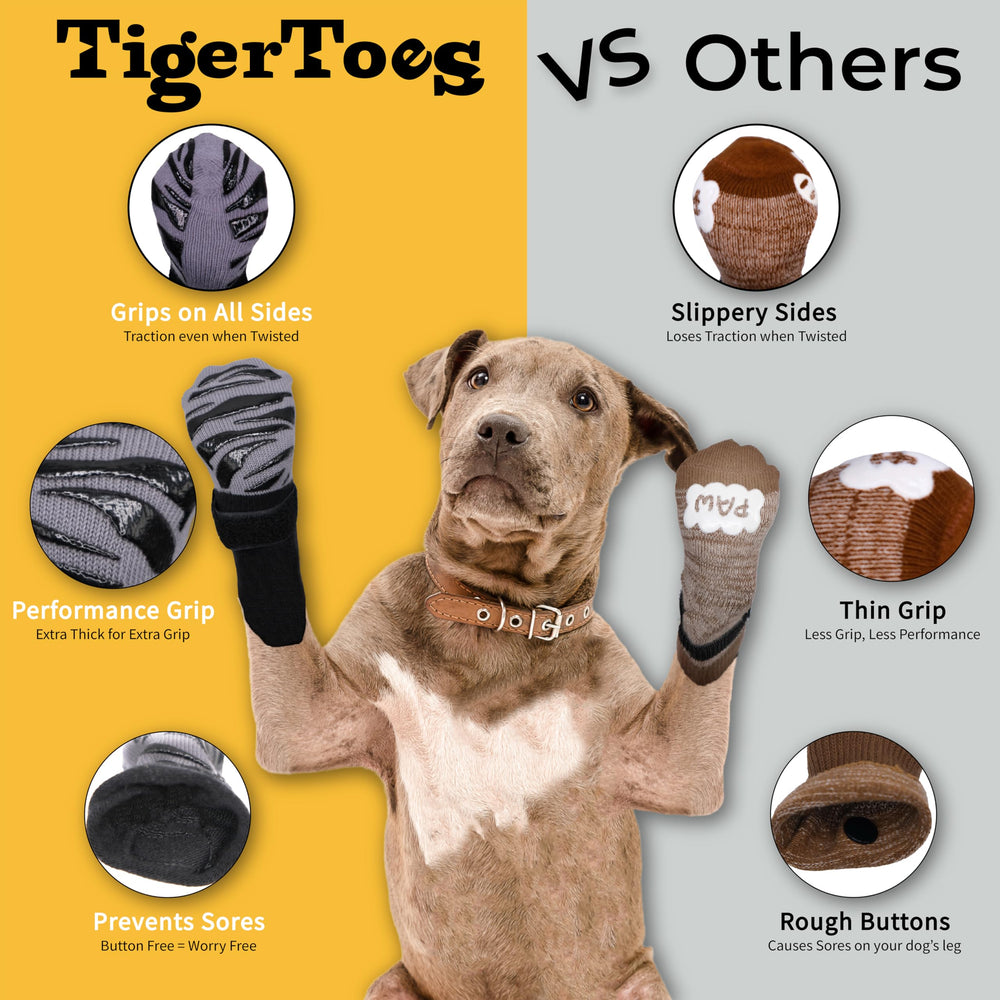 Chaussettes DOK Tigertoes avec grip breveté pour stabilité.