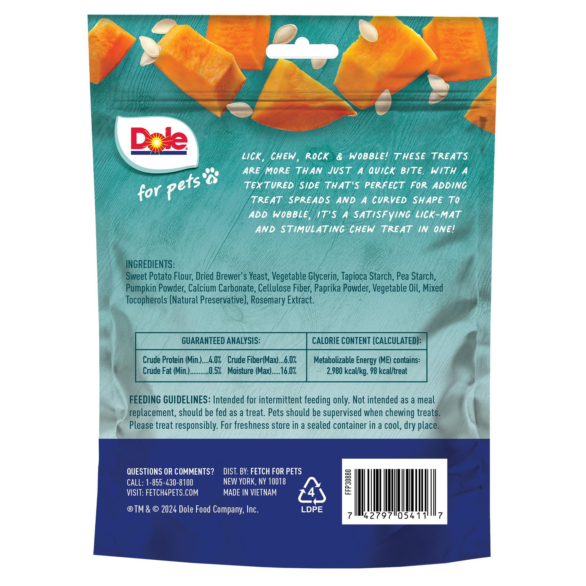 Dole pour Pets – emballage 8 oz et 5 bouchées faciles à partager