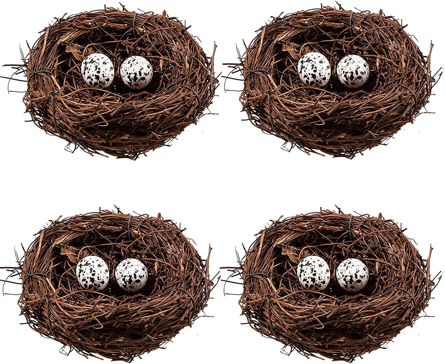 Nid oiseau en rattan Domkier avec oeufs, pour deco printaniere