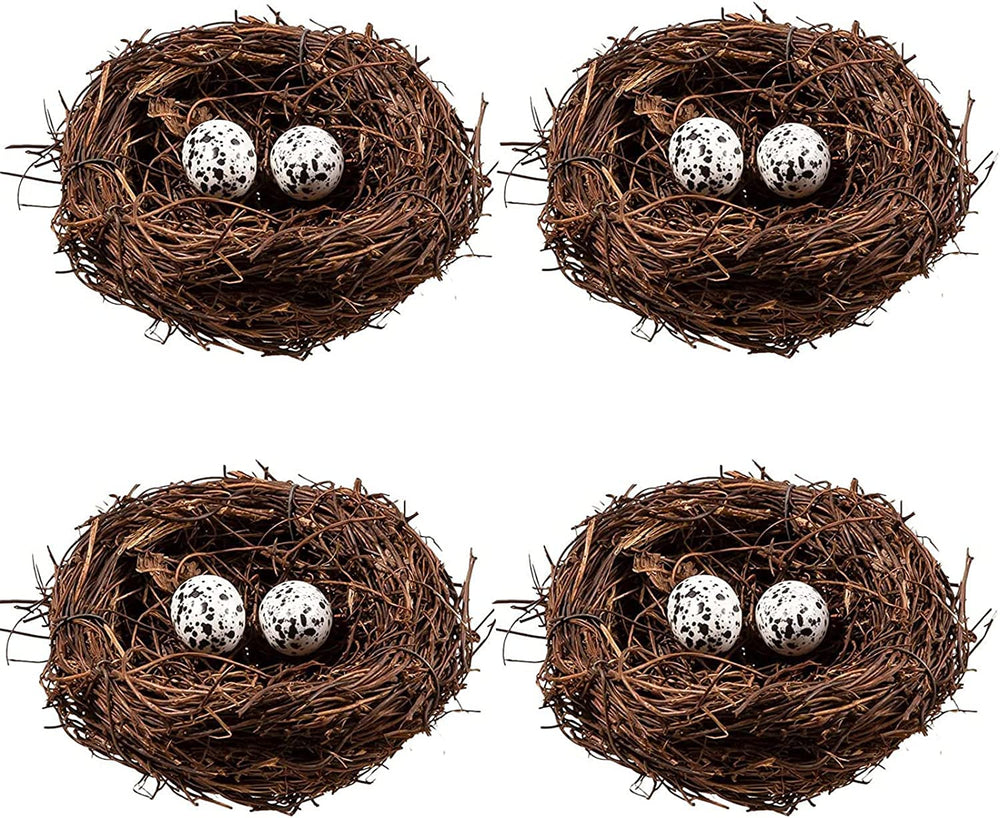 Nid oiseau en rattan Domkier avec oeufs, pour deco printaniere