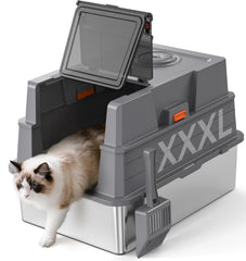 Donlinno XXXL litière en acier inox avec couvercle pour grands chats.