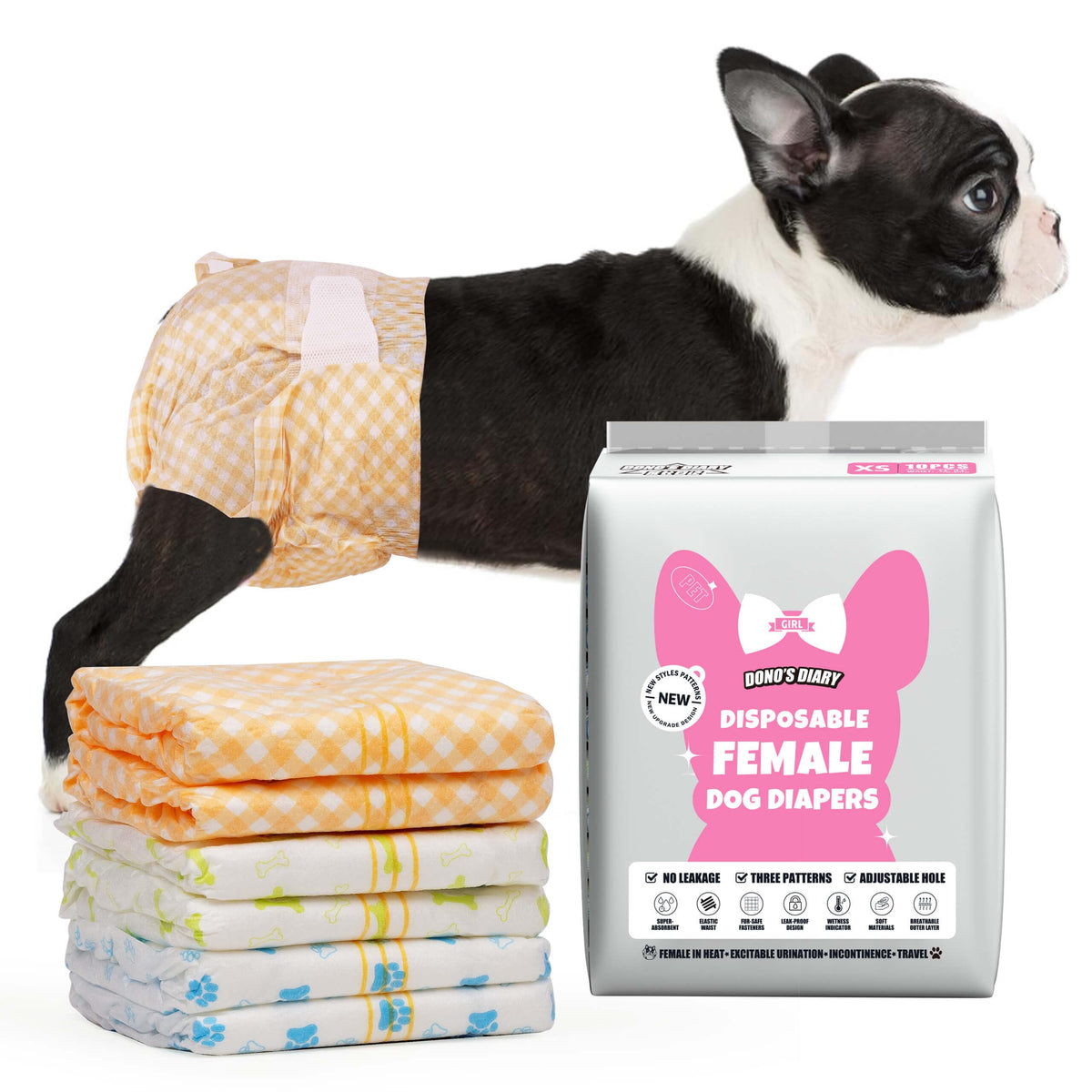 Couches Dono pour chien avec indicateur d’humidité, détection rapide des fuites.