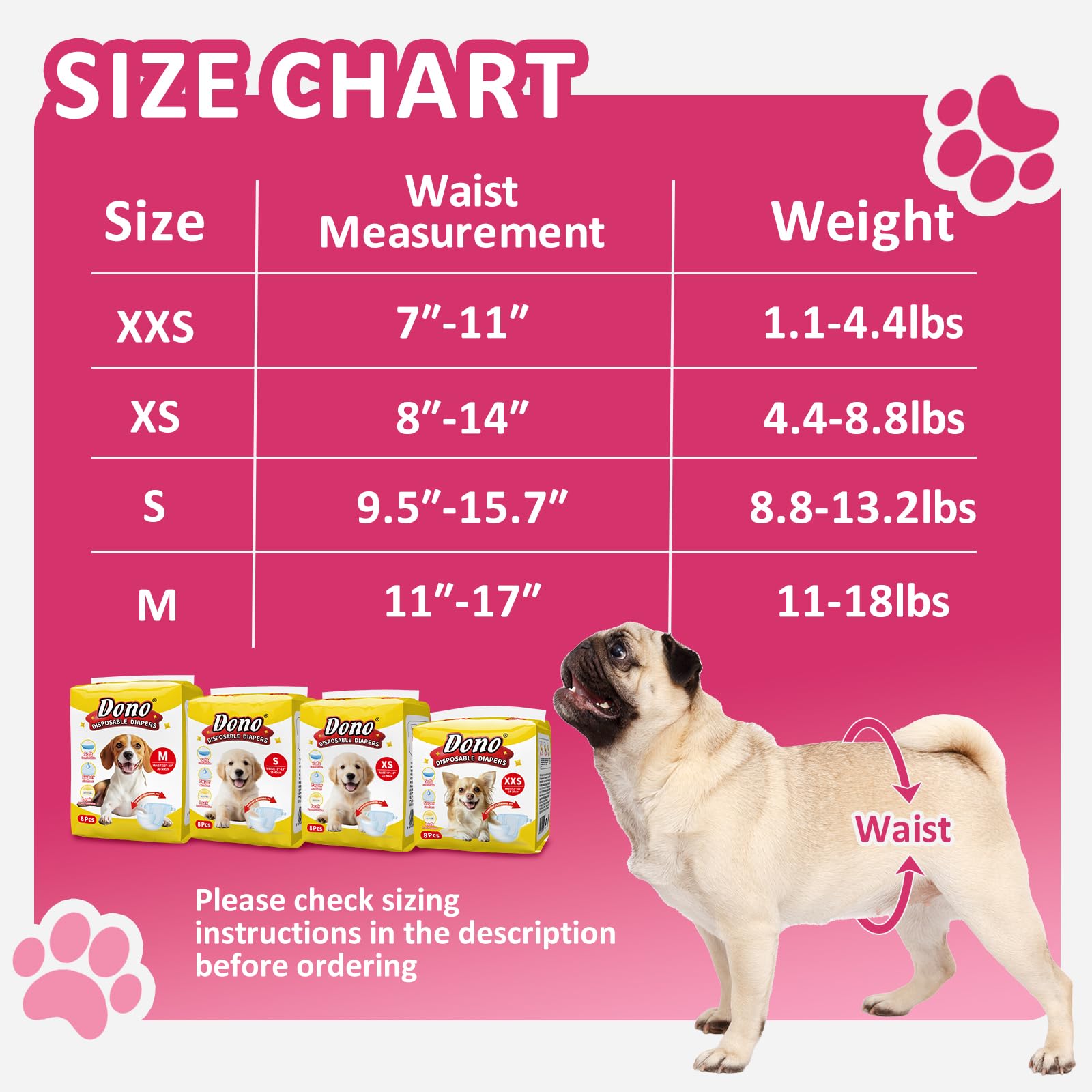 Dono Dog Diapers, confort taille grâce aux attaches réglables.