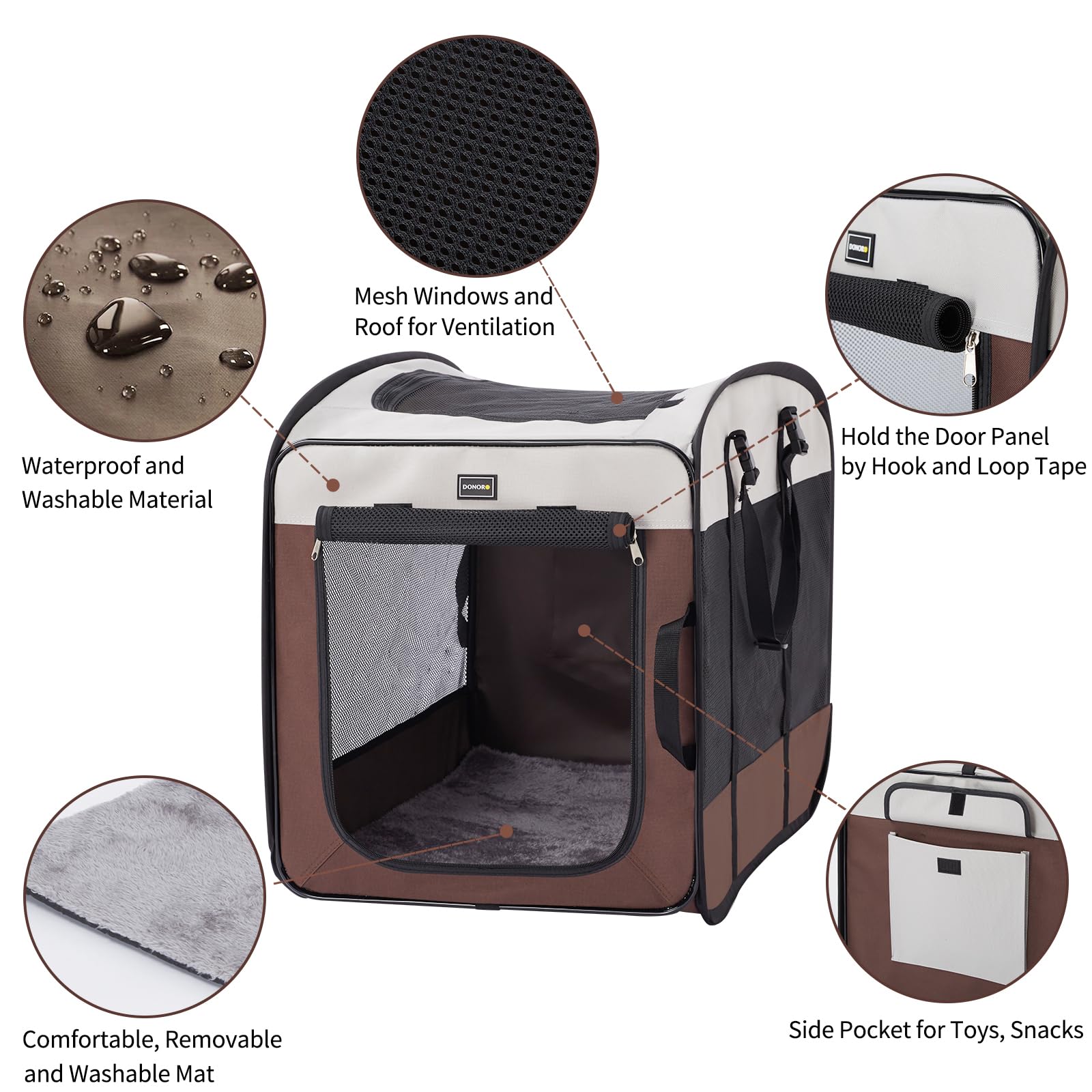 DONORO cage chien moyen pliable, installation rapide sans outil.
