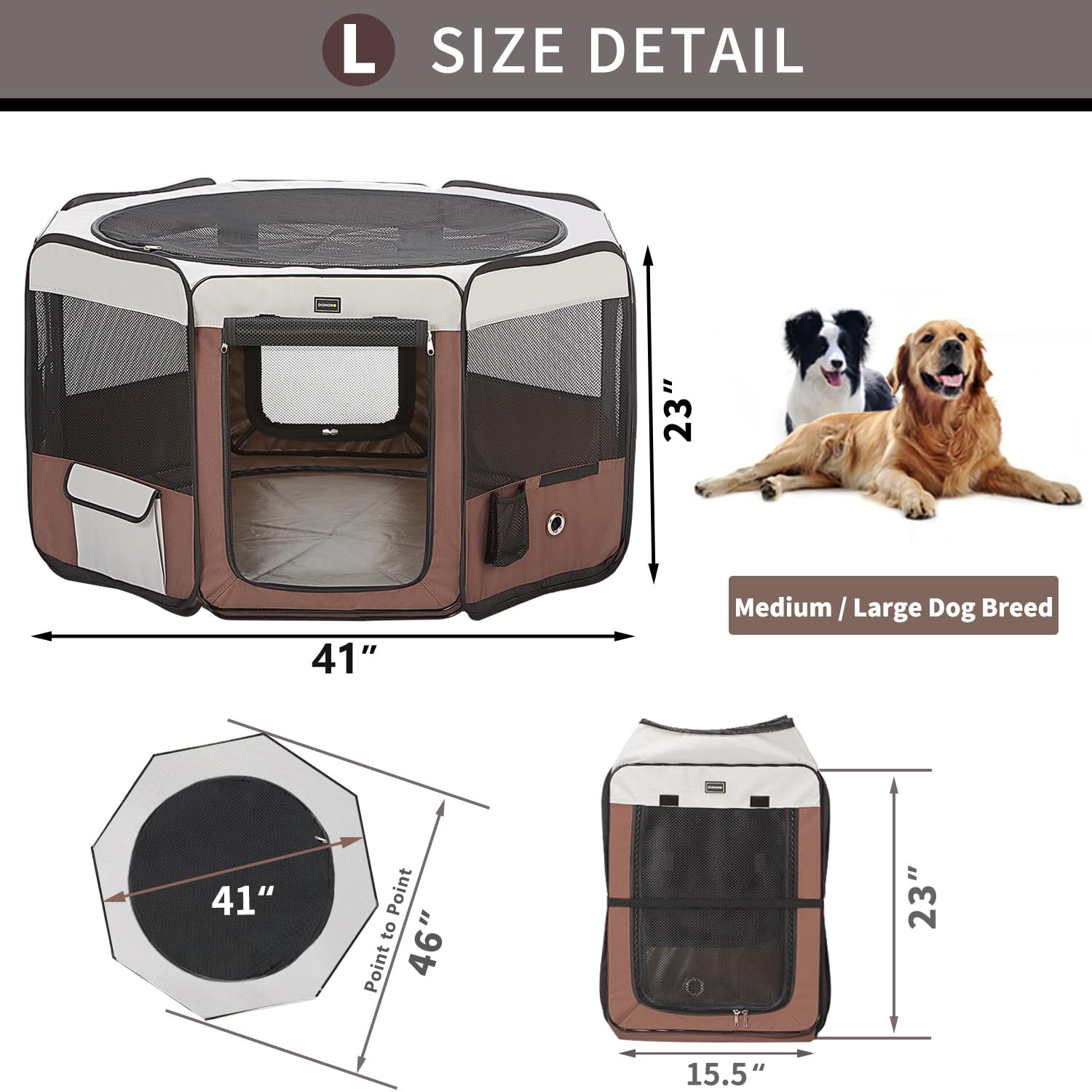 DONORO parc-chien haut et bas amovibles – nettoyage facilité
