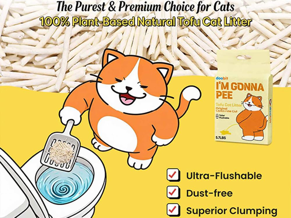 DOOBIT Litière au tofu naturelle - pellets avec absorption rapide pour chats actifs.