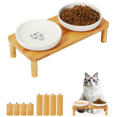 Table DoogCat élevée en bambou pour alimentation plus confortable.