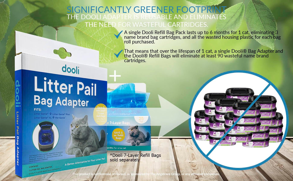 Adaptateur Dooli pour seau à litière, réduction des odeurs grâce à une mesure adaptée.