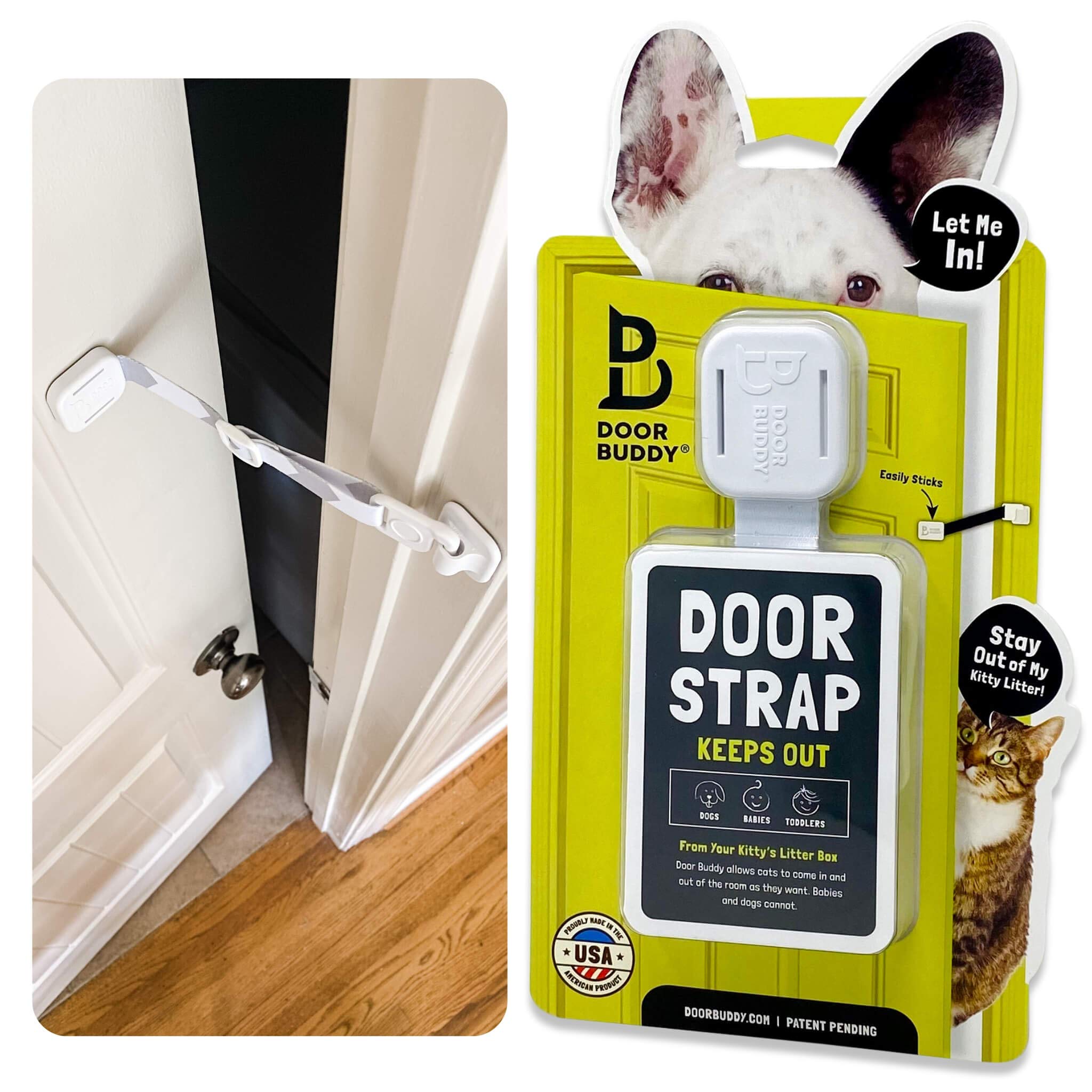 Door Buddy serrure porte chat grise, permet ouverture ajustable et sans perçage.