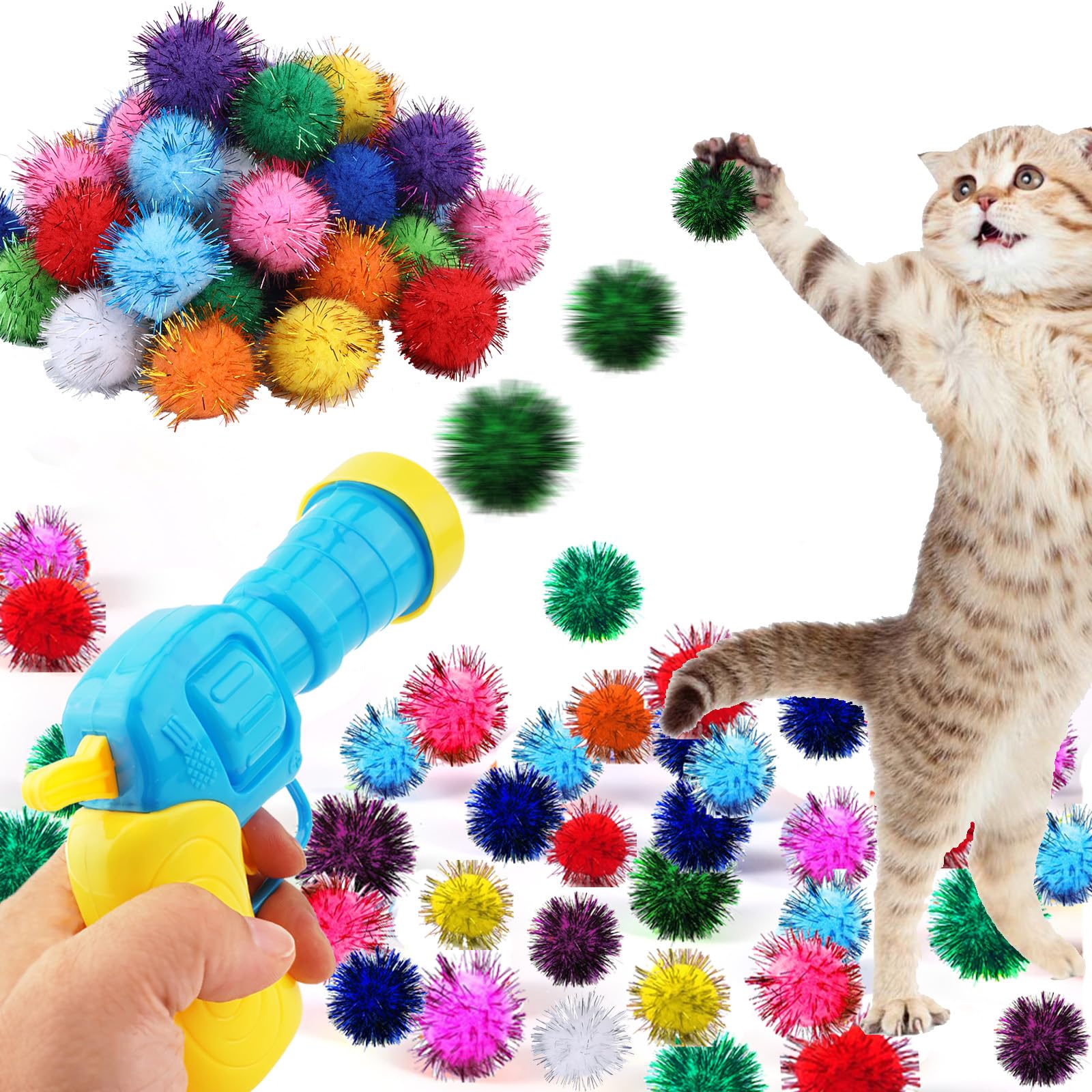 Dorhui lanceur de balles scintillantes pour chat, action ludique en intérieur.