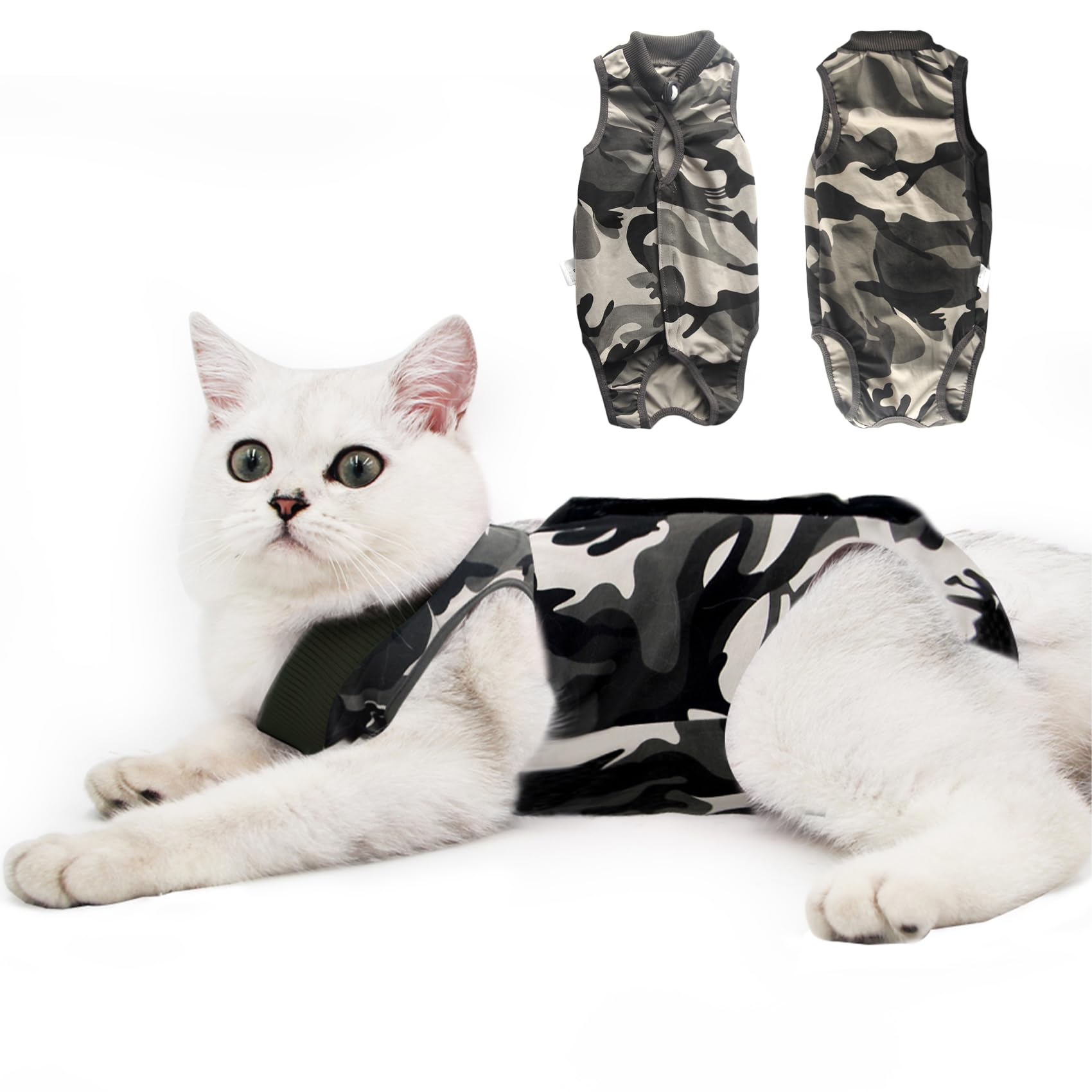 DOTON tenue-recup-chat-apres-chirurgie camouflage, protège les zones sensibles avec confort.