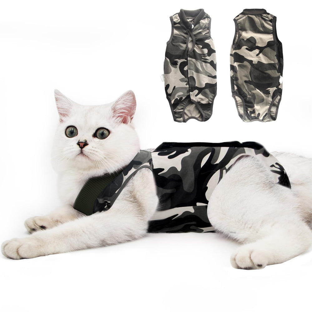 DOTON tenue-recup-chat-apres-chirurgie camouflage, protège les zones sensibles avec confort.