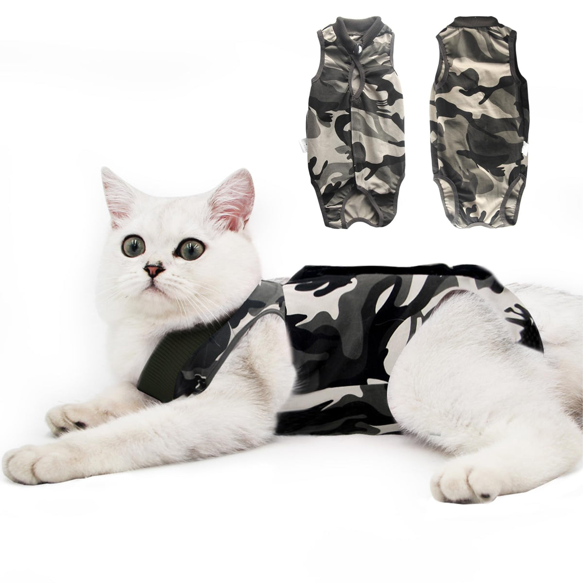 DOTON tenue-recup-chat-apres-chirurgie camouflage, protège les zones sensibles avec confort.