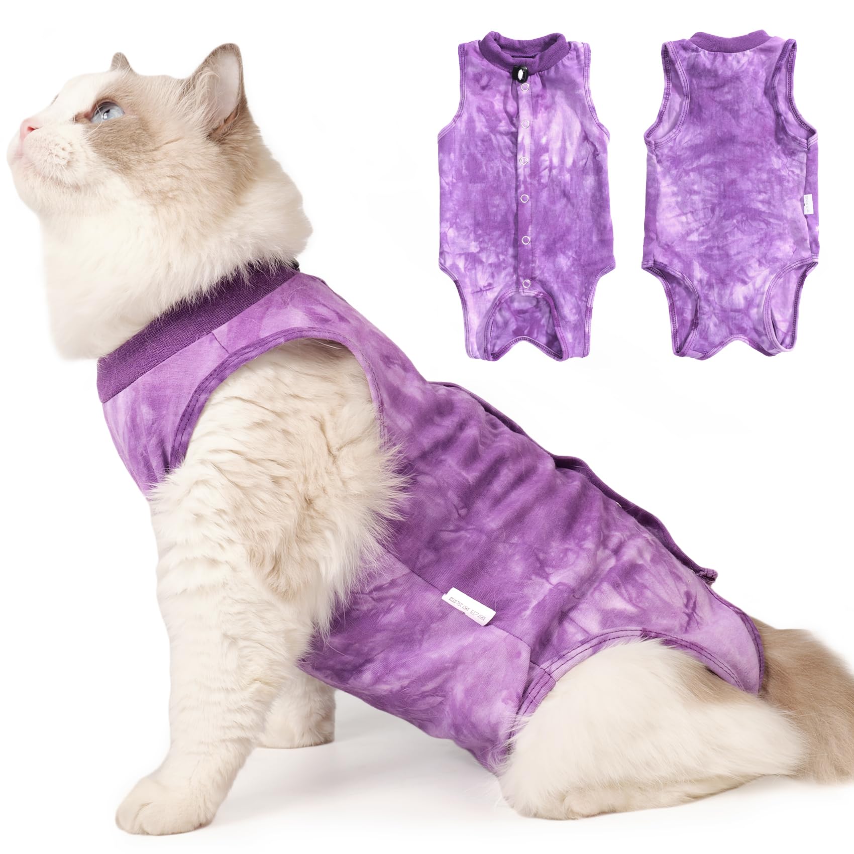 Gilet Dotoner pour chat en post-chirurgie, violet, taille M, confort et protection.