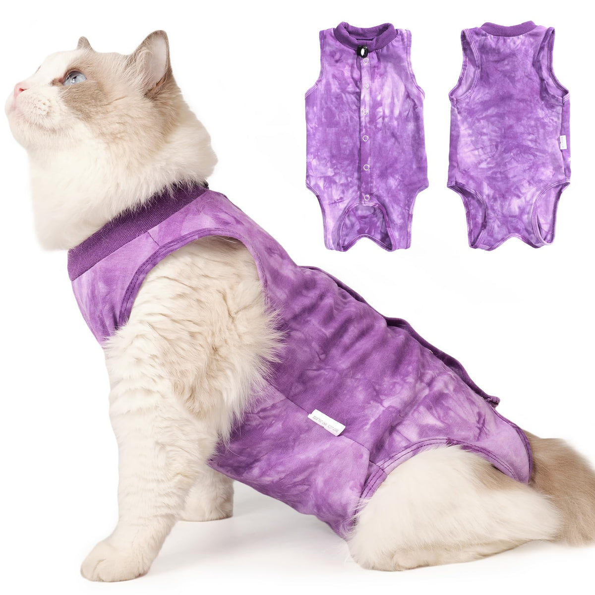 Gilet Dotoner pour chat en post-chirurgie, violet, taille M, confort et protection.