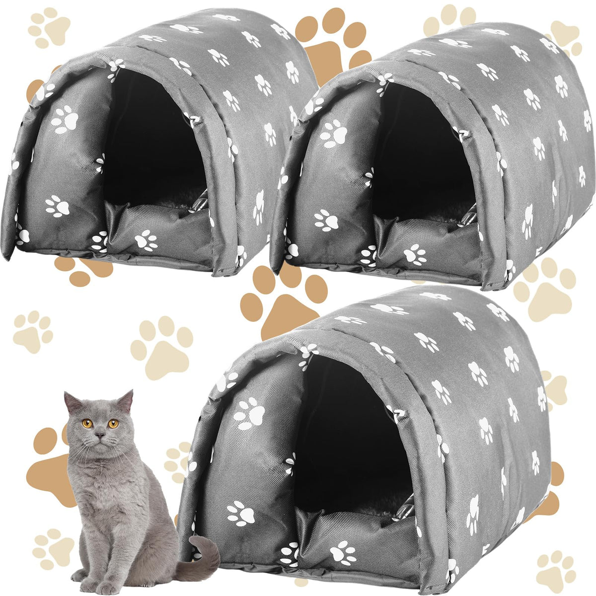 DoubleFill: maison chat exterieur avec empreintes pattes, refuge chaud pour chats en plein air.