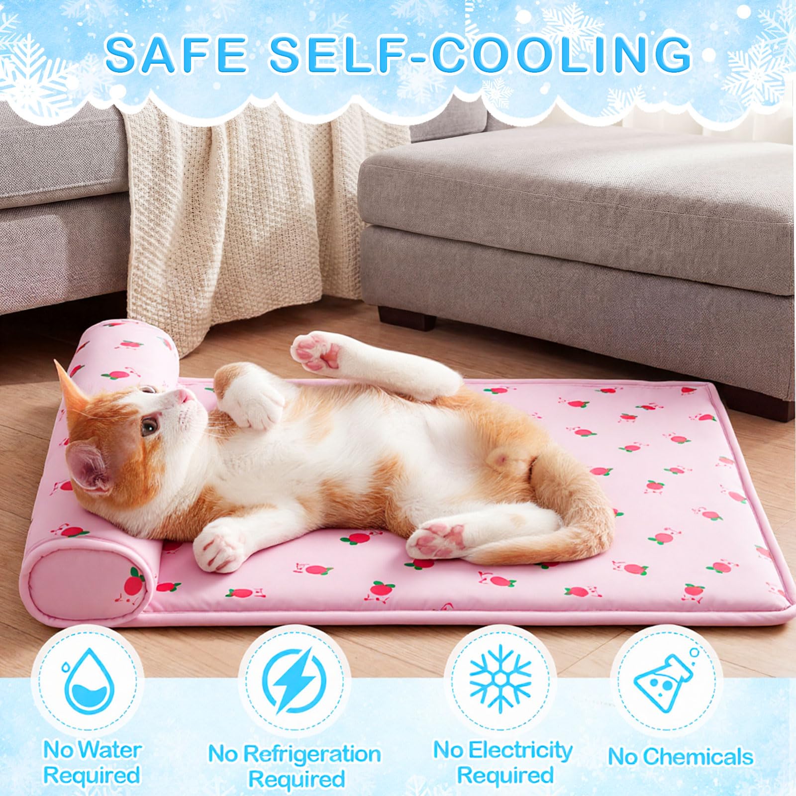 Tapis réfroidissant DoubleFill rose, sans eau ni électricité, pratique.