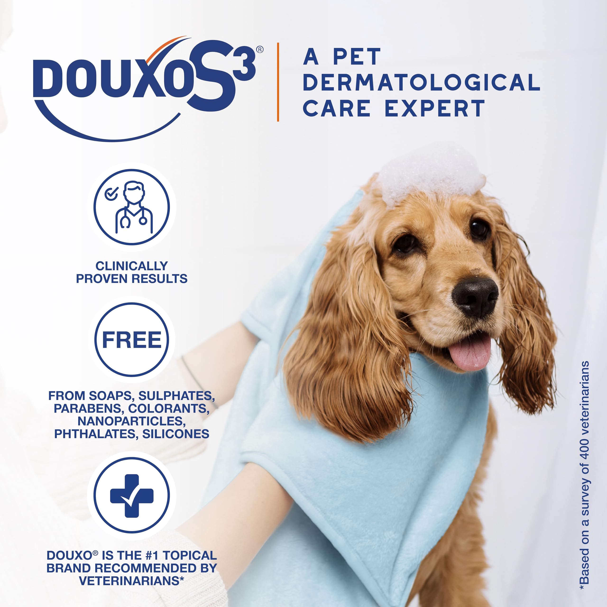 Poil doux et brillant après Douxo S3 Pyo Pads.