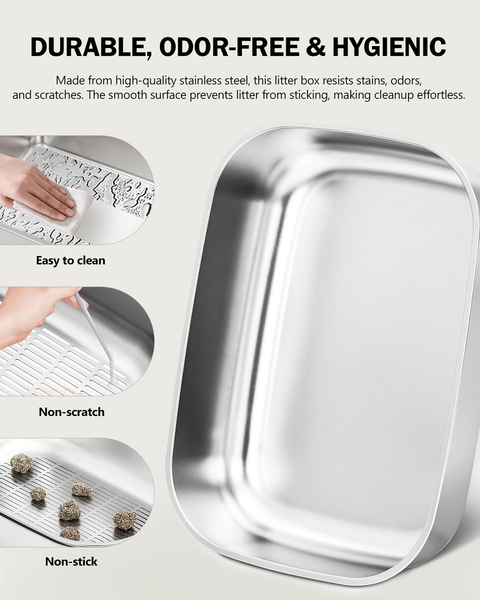 DOWANQO litière inox grand chat, espace généreux et stable pour grands chats.