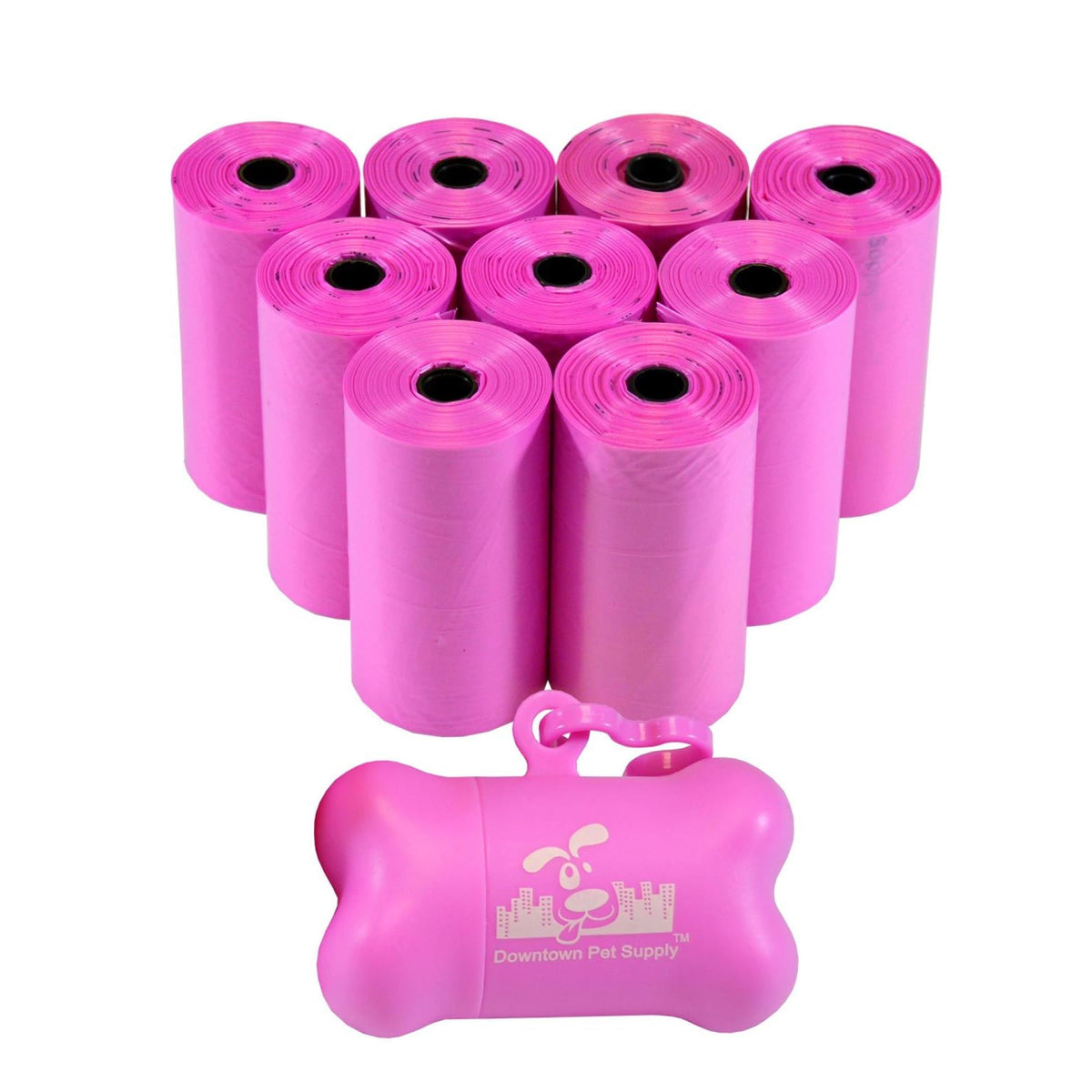 Downtown Pet Supply distributeur rose avec sacs caca, pratique lors des balades.