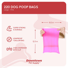 Ensemble 220 sacs-poubelle rose Downtown Pet Supply prêt à l’emploi pour balade.