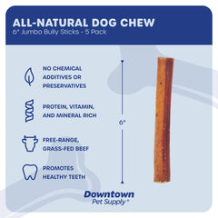 Texture naturelle du Jumbo Bully Stick pour dents et gencives saines.