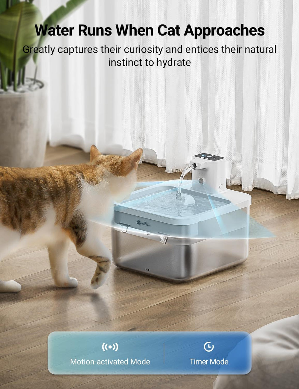 Capteur de mouvement déclenchant l’eau lorsque le chat s’approche.