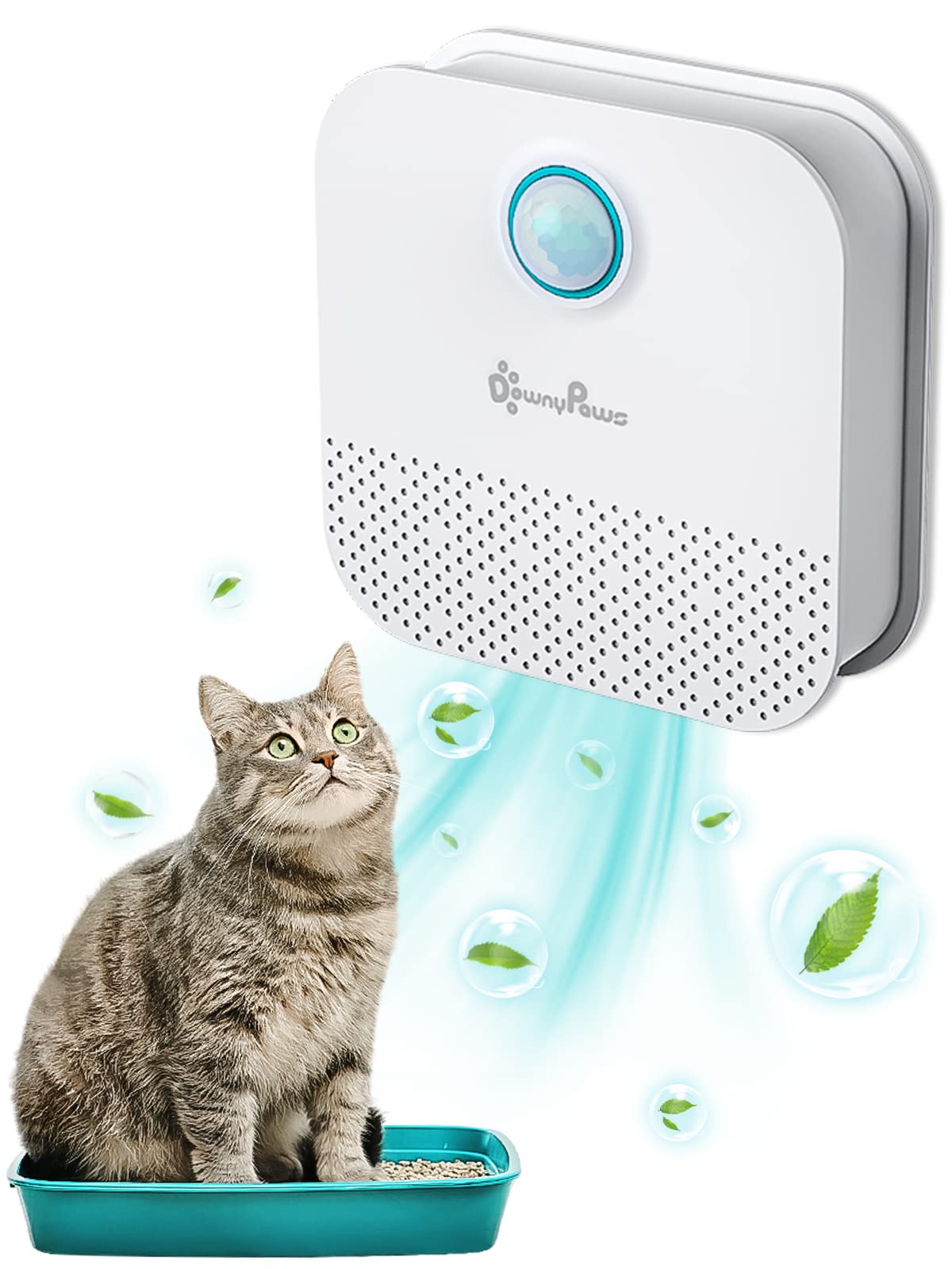 DownyPaws déodorant litière chat bouteille rechargeable, autonomie longue pour une litière propre.