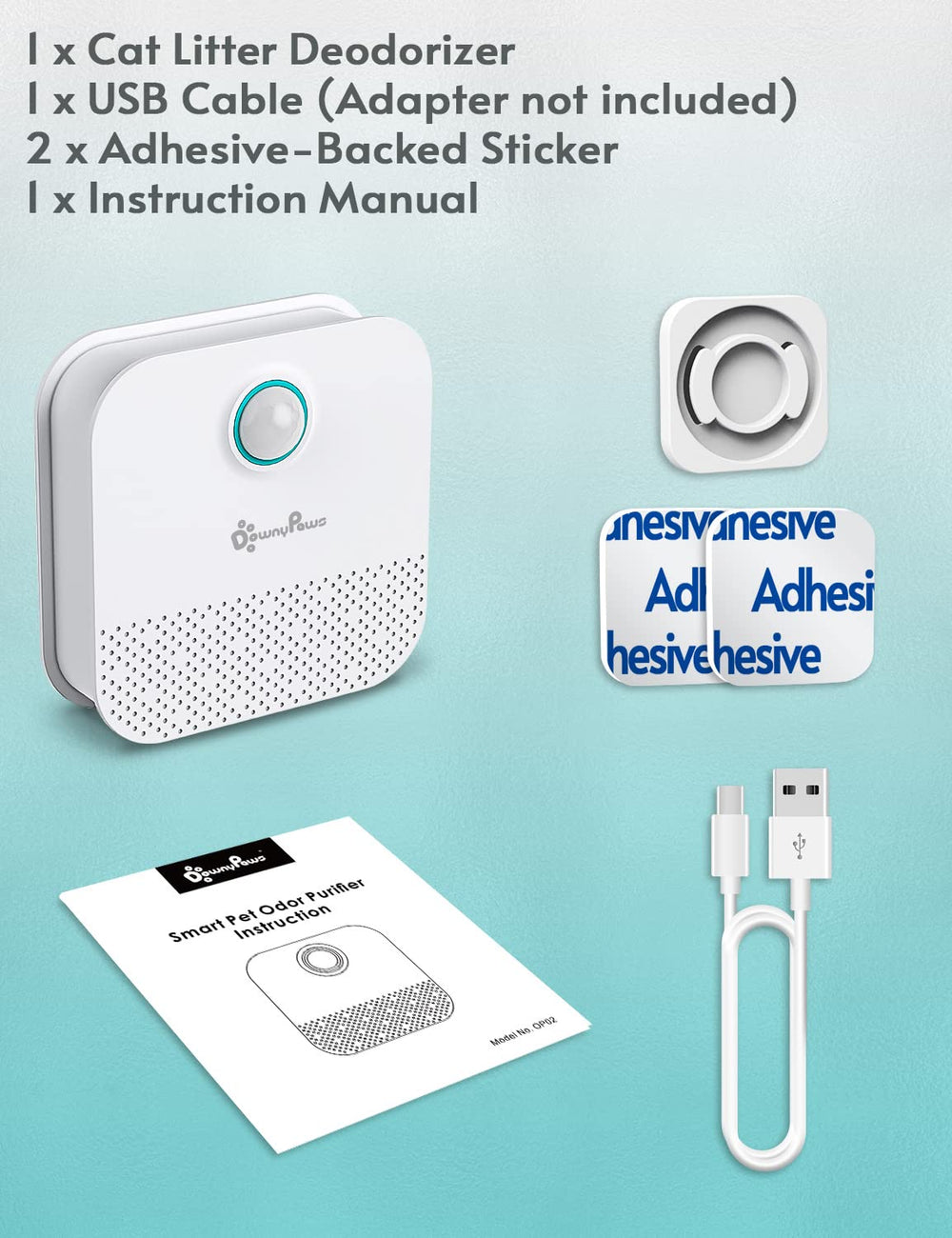 DownyPaws déodorant litière chat design compact, facile à installer.