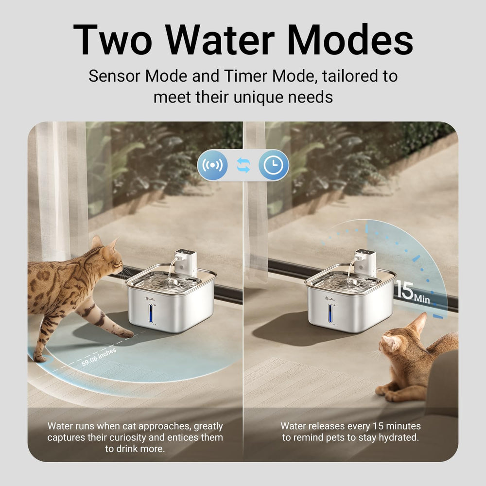 Flux d’eau naturel de la fontaine DownyPaws en inox pour hydratation agréable.