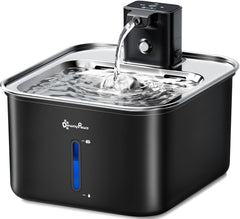 Fontaine DownyPaws inox 3L, ensemble robuste pour hydratation durable des chats.