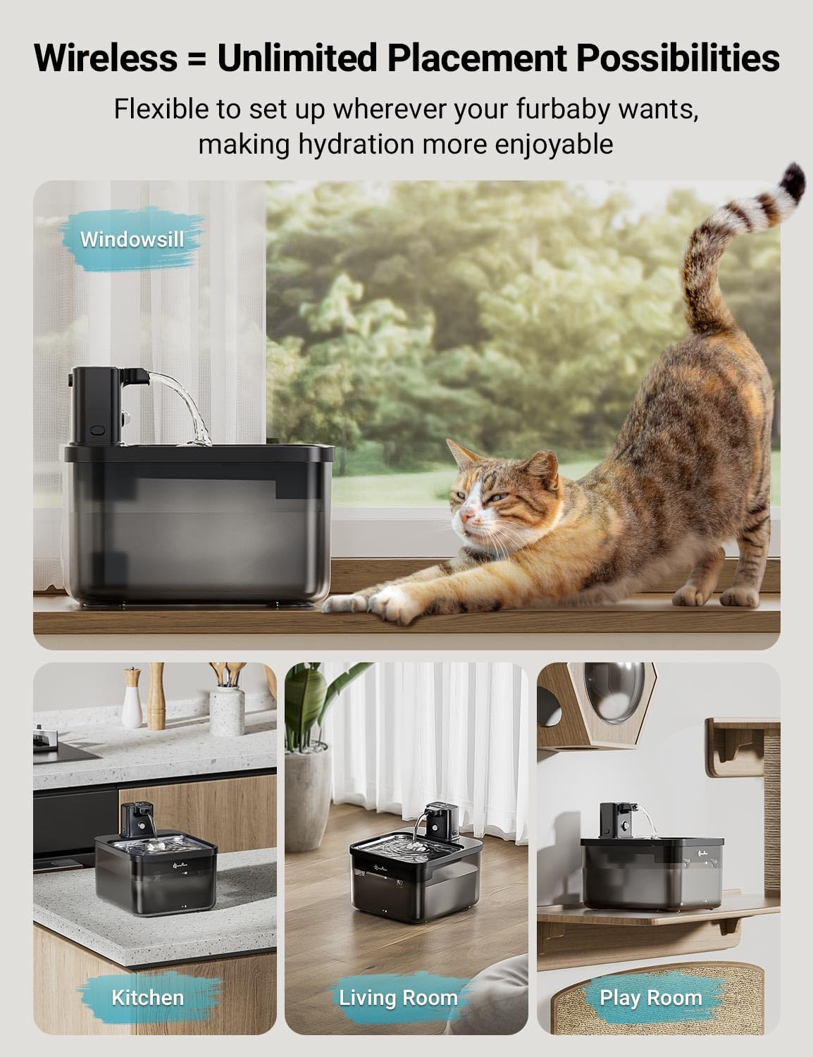 Fontaine DownyPaws sans fil avec batterie rechargeable pour hydratation mobile.
