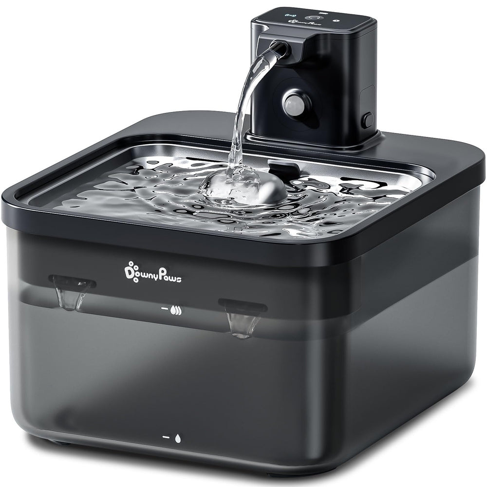 Fontaine DownyPaws pour chat, capacité 2,5 L, pratique et autonome.