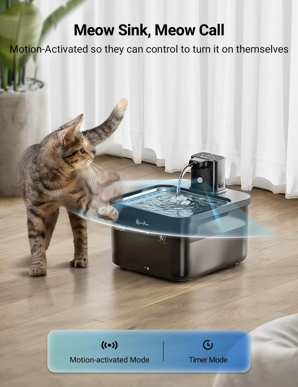 Mode temporisateur DownyPaws offrant hydratation régulière et contrôlée.
