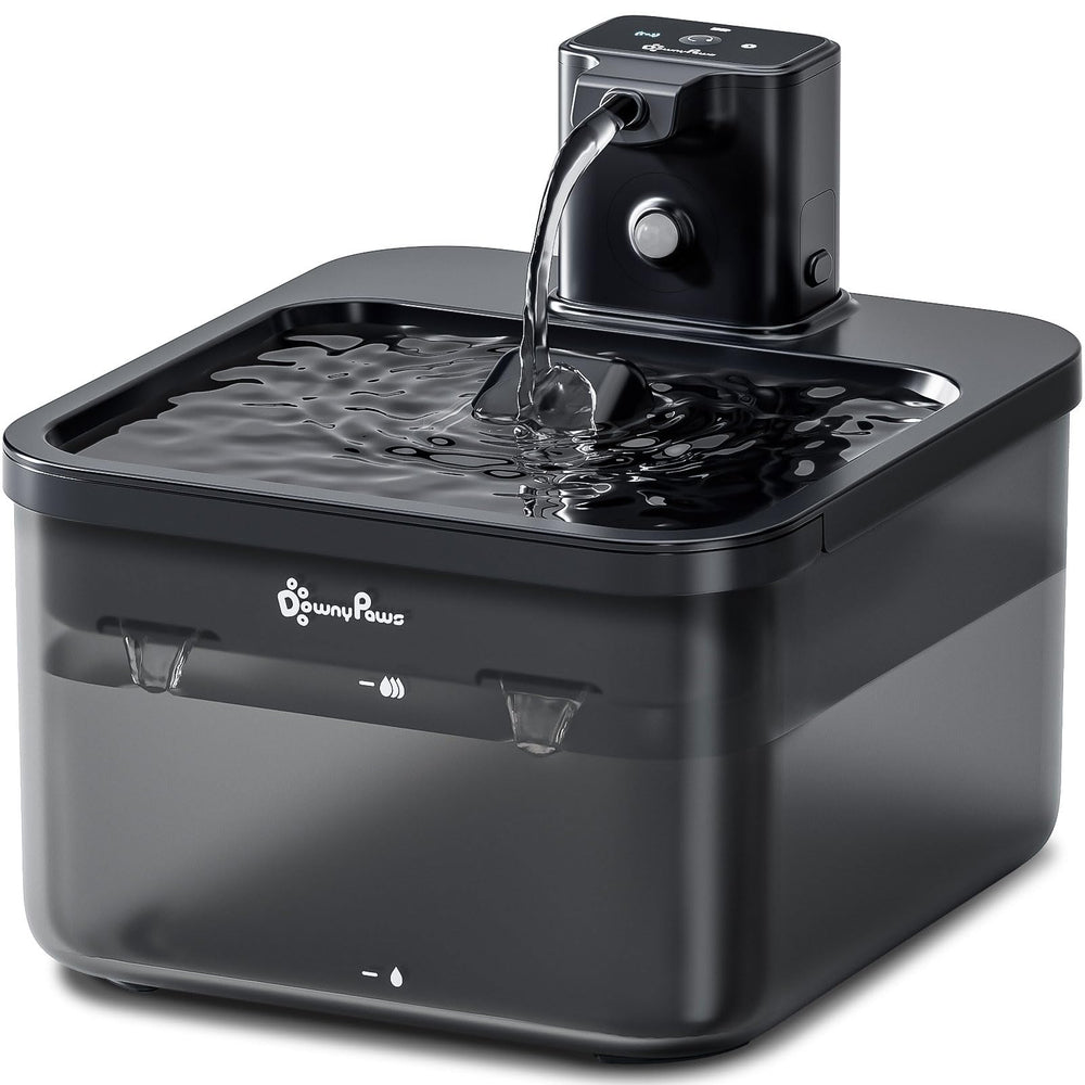 DownyPaws fontaine-eau-chat-batterie-amovible offre autonomie et recharge facile.