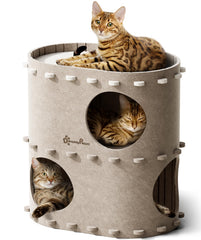 DownyPaws maison chat feut chateau 2 niveaux offrant espace prive pour trois chats