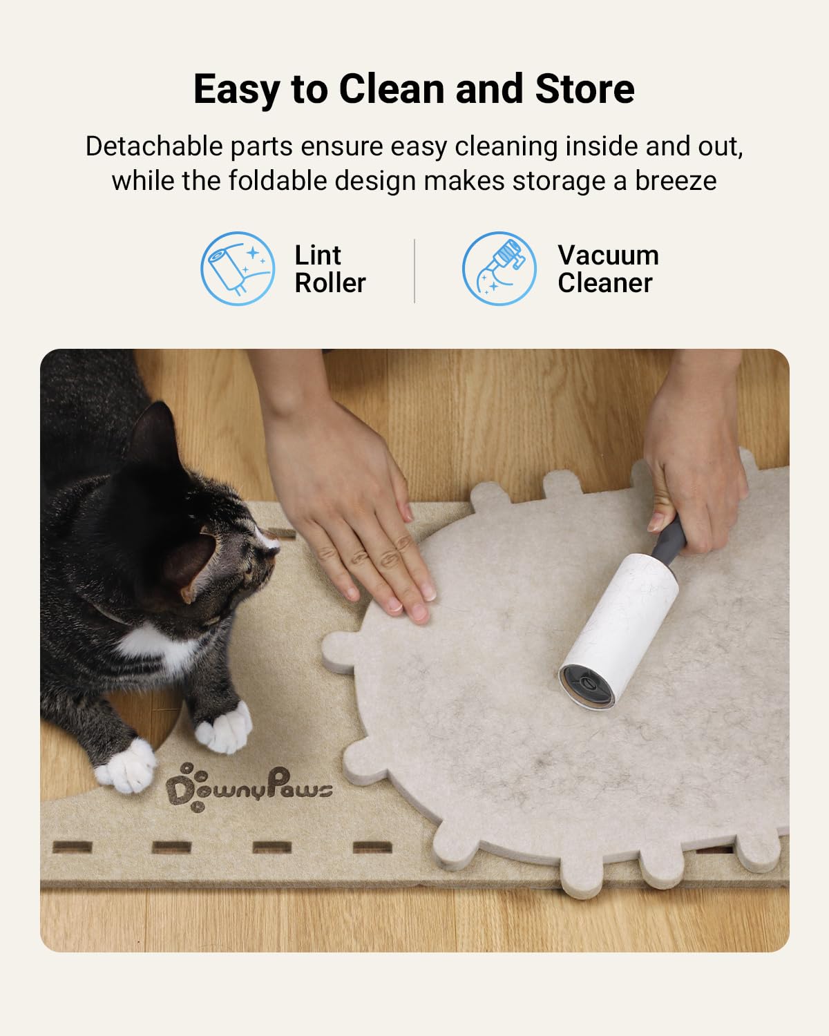 DownyPaws PeekaPurr entretien-easy: nettoyage rapide et rangement compact.