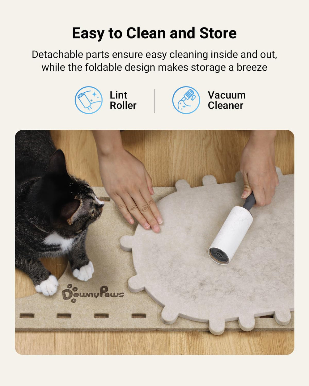 DownyPaws PeekaPurr entretien-easy: nettoyage rapide et rangement compact.