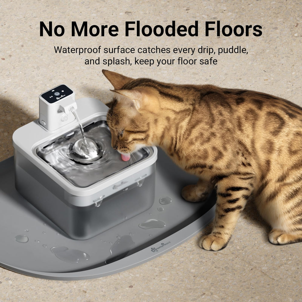 DownyPaws Tapis Chat Design FurBib – guide miettes et gouttes vers le tapis.