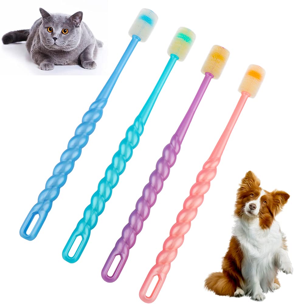 DQITJ kit 4 brosses pour animaux – nettoyage 360° en douceur pour gencives sensibles
