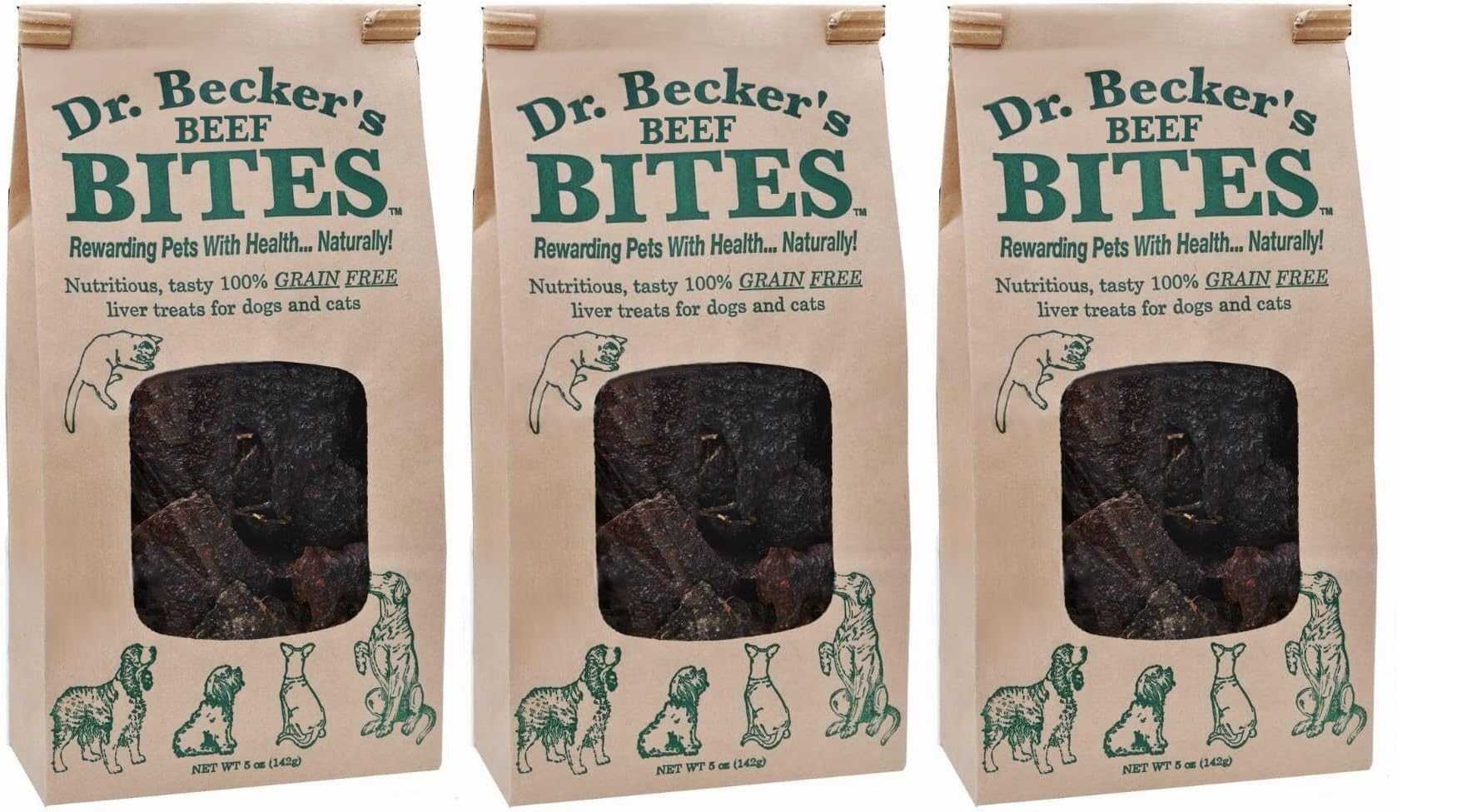 Dr. Becker's Bouchées Originales au Bœuf – pack 3 prêt à l’emploi pour l’entraînement.
