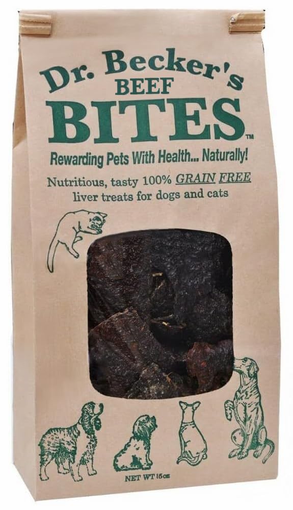 Dr. Becker's bouchées boeuf dans un sac de 16 oz, récompense pratique pour chiens et chats.