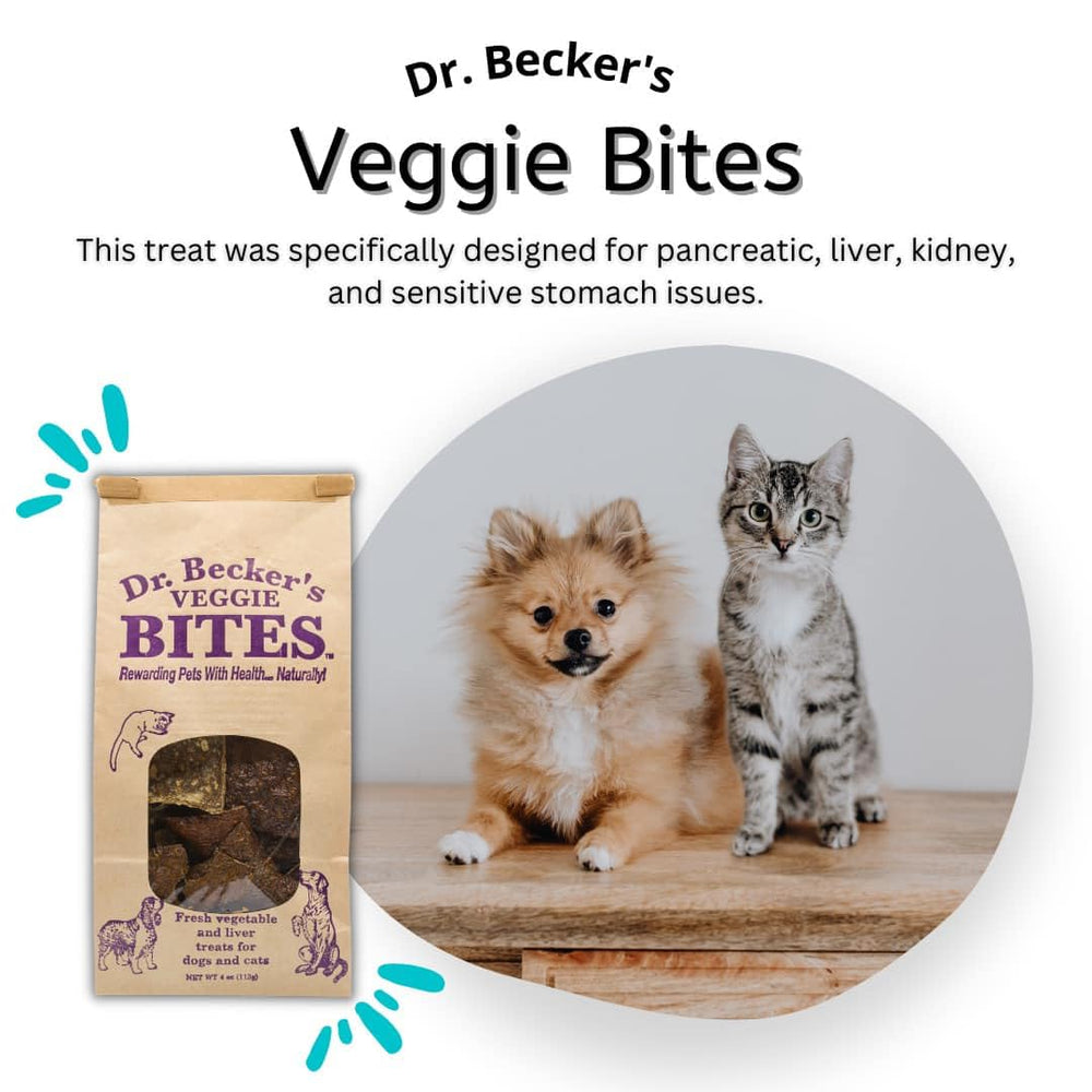 Dr. Becker's Veggie Bites — légumes frais comme brocoli et carottes, bouchées appétentes.