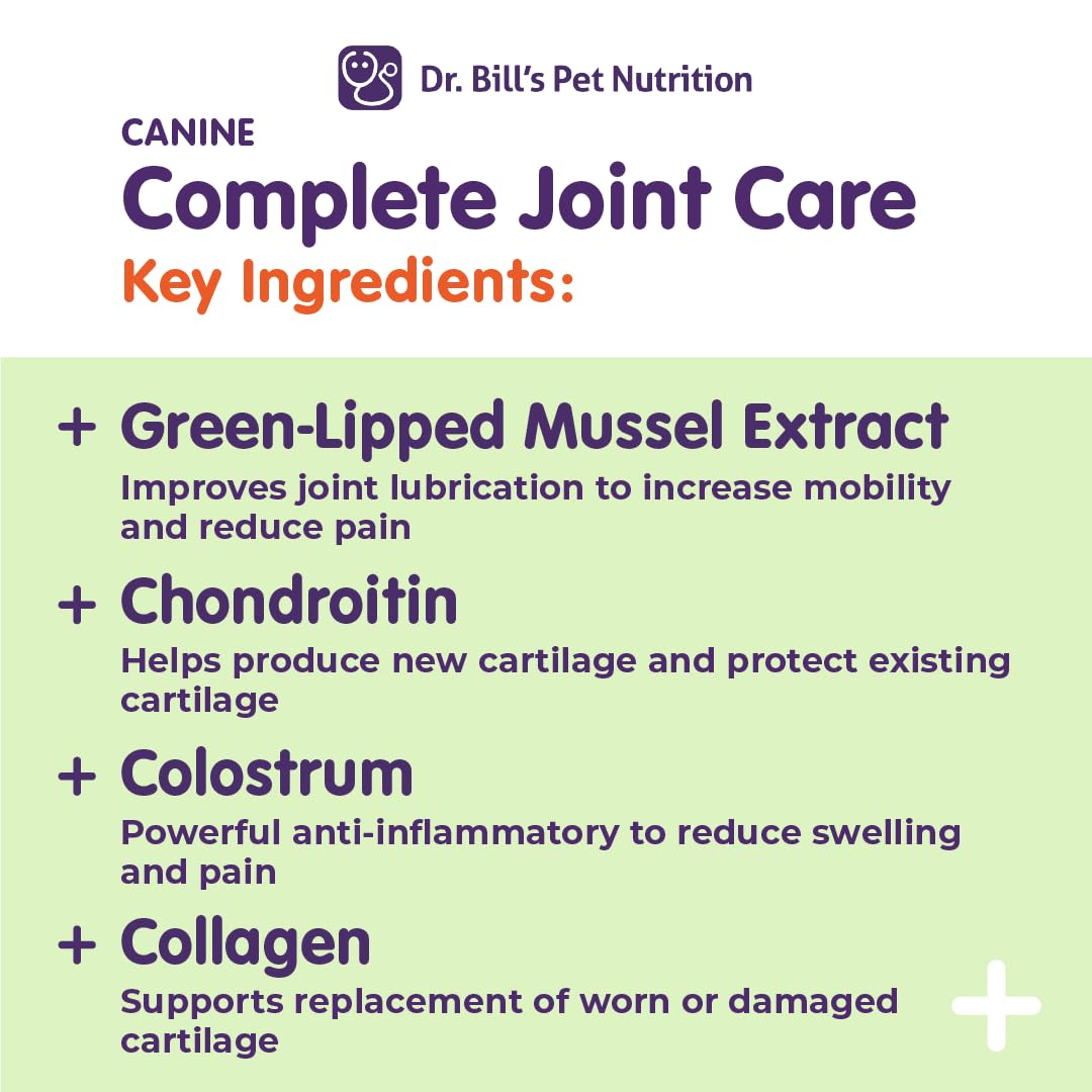 Dr. Bill’s Canine Complete Joint Care poudre idéale pour chiens âgés et actifs.