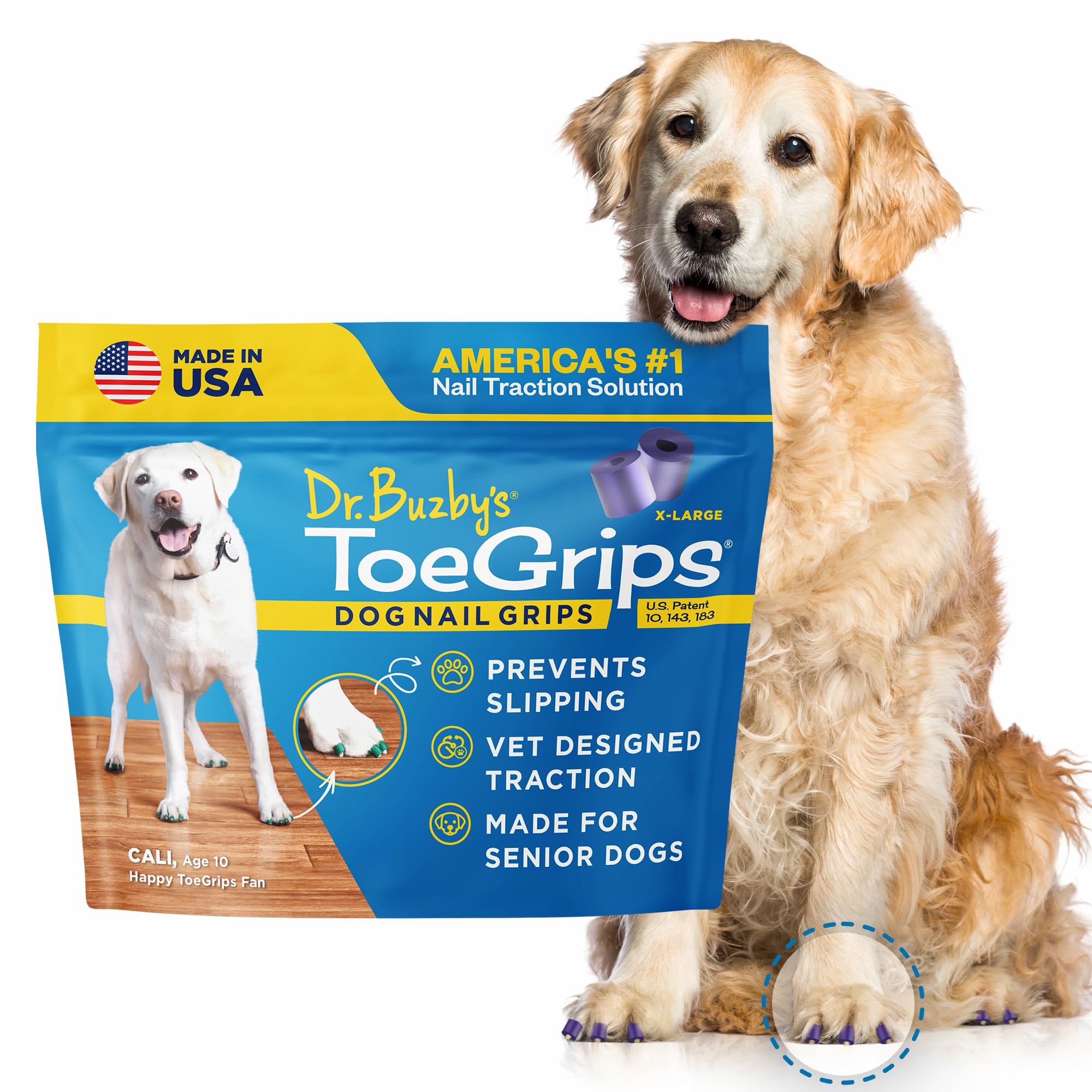 Dr. Buzby's ToeGrips XLarge sur patte avant pour adhérence sur sol lisse