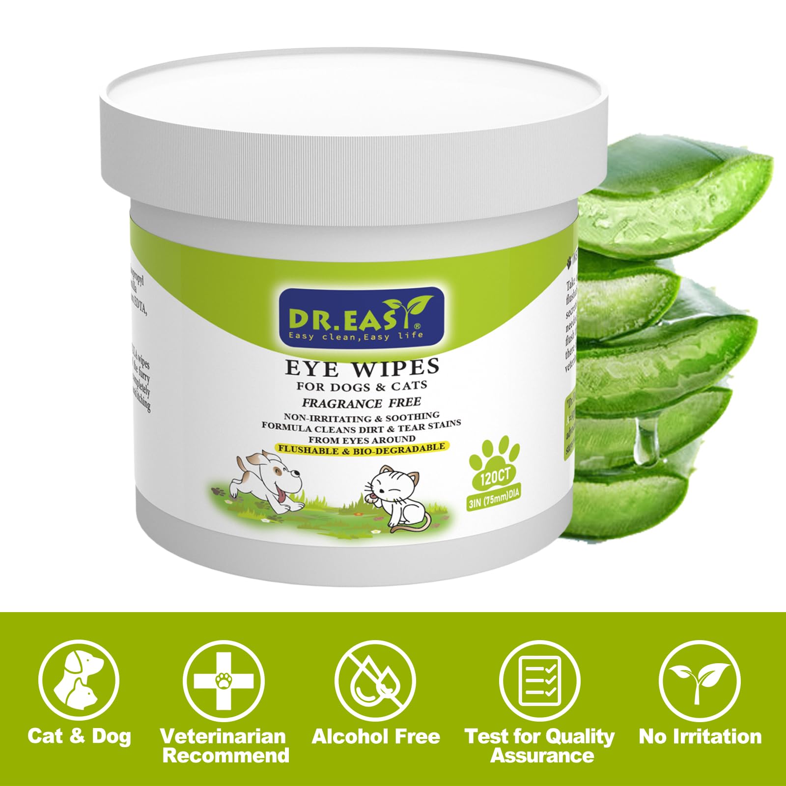 DR.EASY Lingettes Yeux Animaux – Format 3 × 3 cm pour un nettoyage précis.